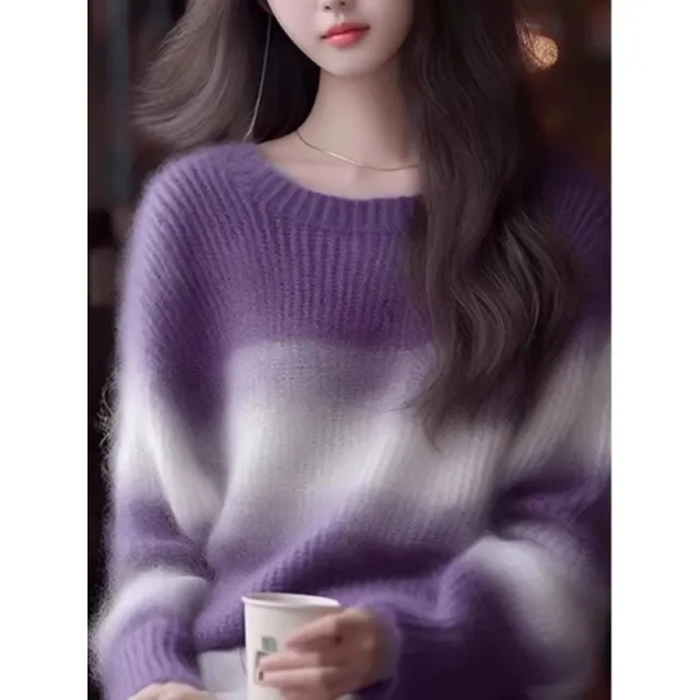 Purple Striped Knitted Soft Glutinous Wool Sweater - Shop at LoveMi