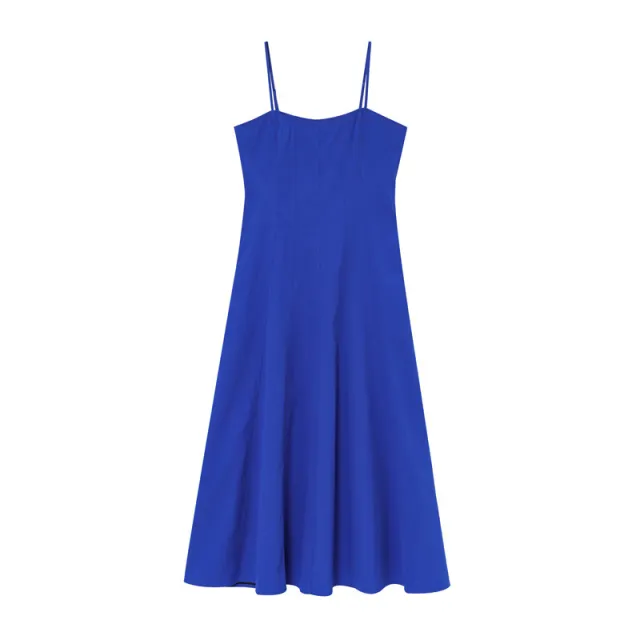 European And American Fashion Minimalist Waist Trimming Spaghetti Straps Long Dress Blue - Shop at LoveMi