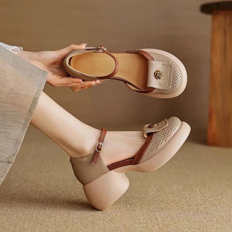 Women's Fashionable Waterproof Closed-Toe High-Heel Sandals