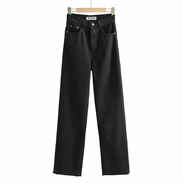 New Women's Raw Hem High Waist Denim Trousers Black - Shop at LoveMi