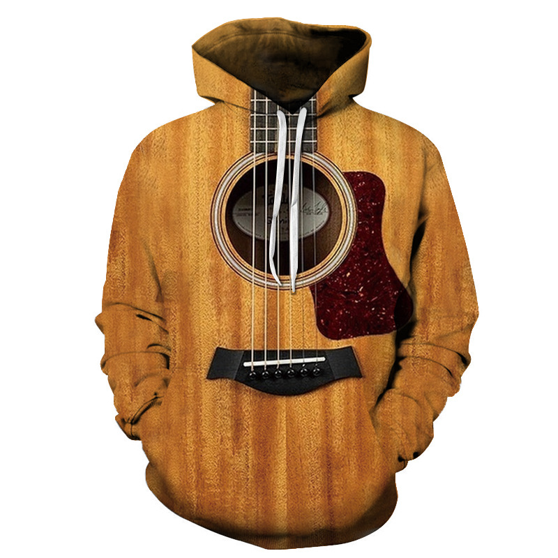 European And American Trend 3D Digital Printing Guitar Pattern Men's And Women's Hoodie