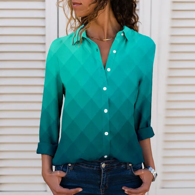 Women's 3D Digital Printing Gradient Color Polo Collar Top Youth Simplicity Casual Ladies Shirt 8 Colors - Shop at LoveMi
