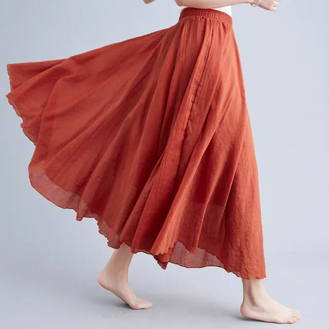 Women's Artistic Cotton And Linen Big Hem Skirt Red - Shop at LoveMi