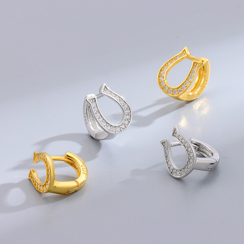 S925 Sterling Silver Diamond-embedded Symmetrical Horseshoe U-shaped Ear Clip