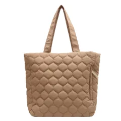 Rhombus Cotton-padded Coat Shoulder Tote Bag - Khaki - View 1