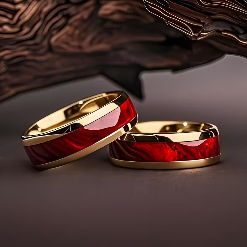 8mm Red-inlaid Stainless Steel Ring