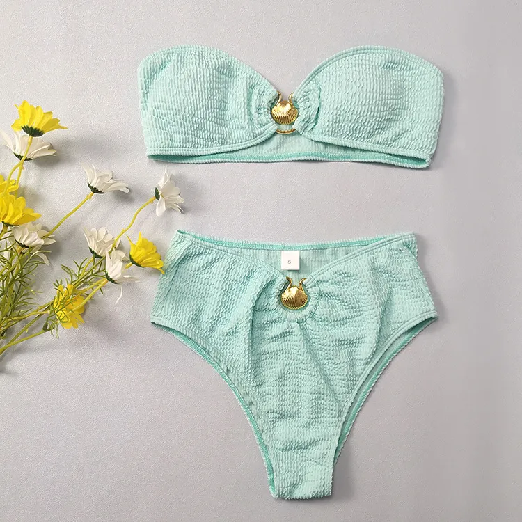 Metal Shell Special Fabric High Waist Bikini - 220912 Metal Shell-S