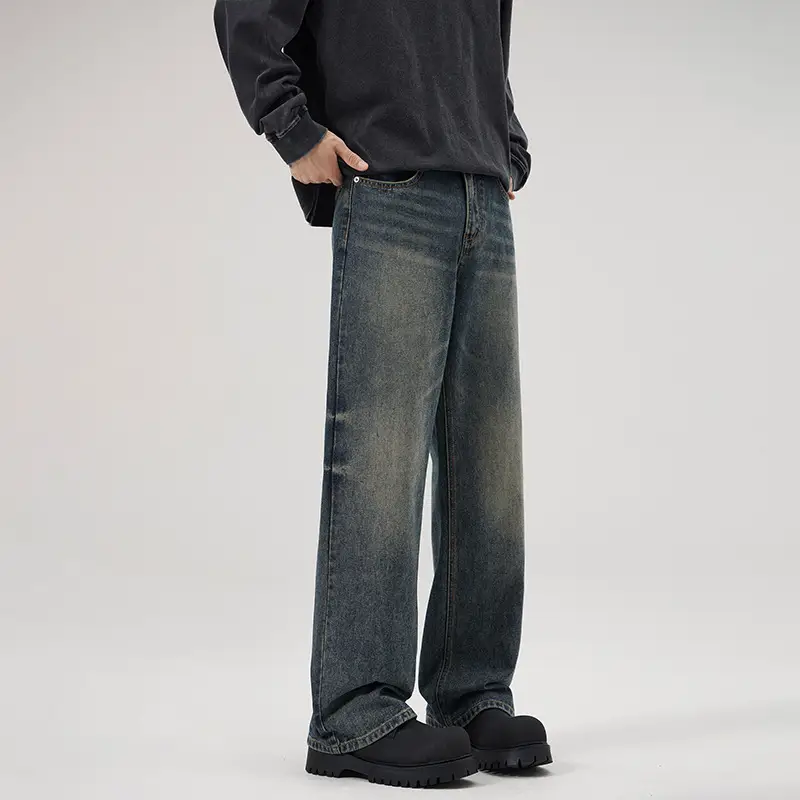 Men's American-style Retro Loose Straight Jeans Men's Wide-legged Versatile Casual Long Pants