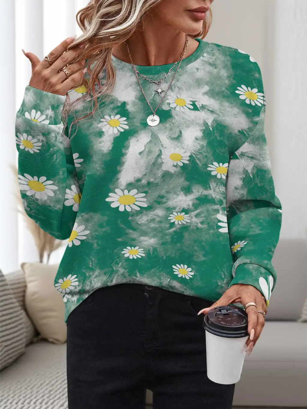 Women's 3D Printed Round Neck Pullover Leisure Loose Sweater - Wa32Jl050717Y595-S