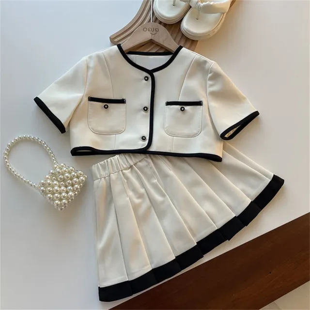 Two piece Set Short Sleeve Top Pleated Skirt White - Shop at LoveMi