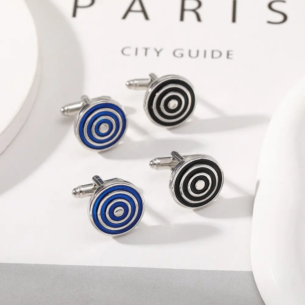 Round Geometric Black Gemstone Cufflinks