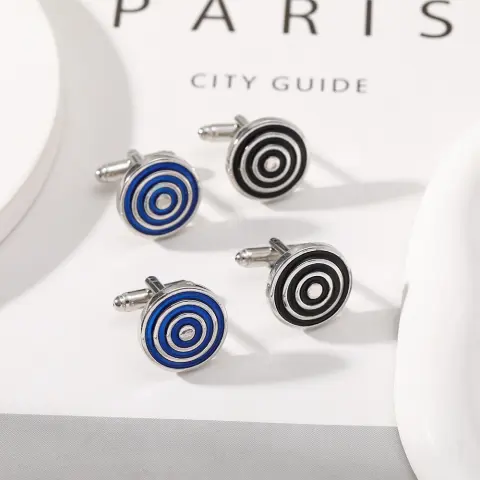 Round Geometric Black Gemstone Cufflinks