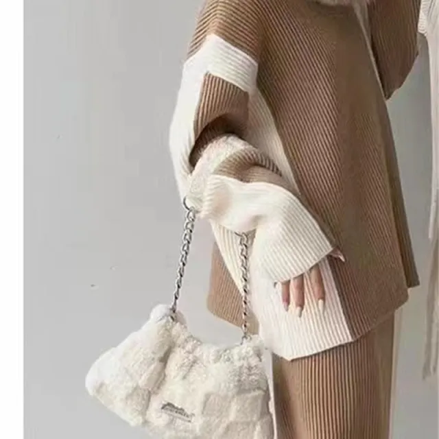 Turtleneck Long sleeved Knitted Top Two piece Set Brown - Shop at LoveMi