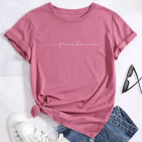 European And American Digital Printing Casual Round Neck T shirt Pink - Shop at LoveMi