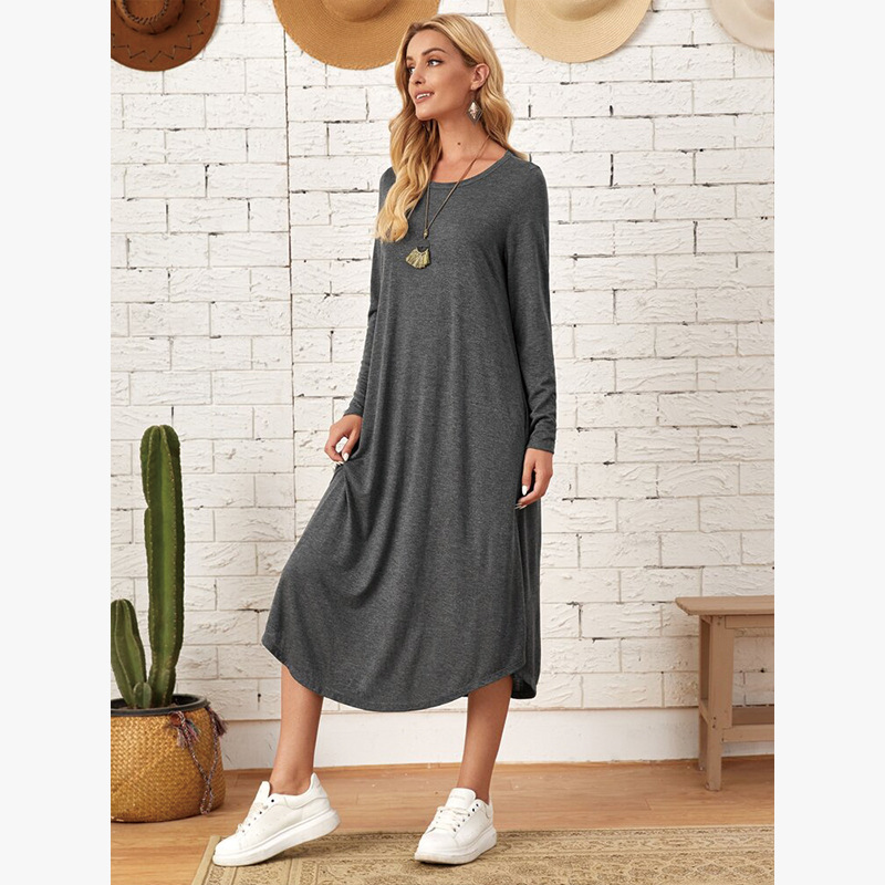 Women's A-line maxi dress with pockets, lifestyle detail shot