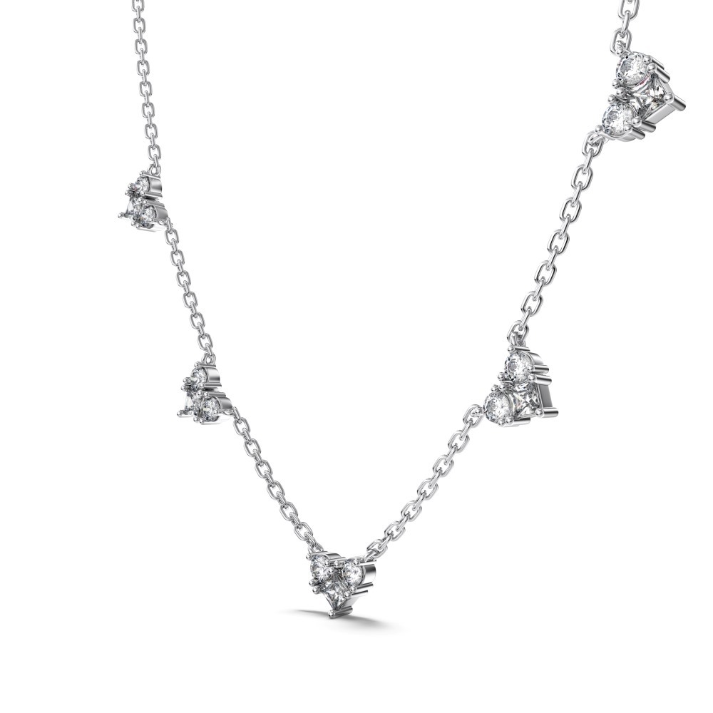 S925 Sterling Silver White Round Zirconium Square Stitching Heart-shaped Pendant Small Exquisite Necklace