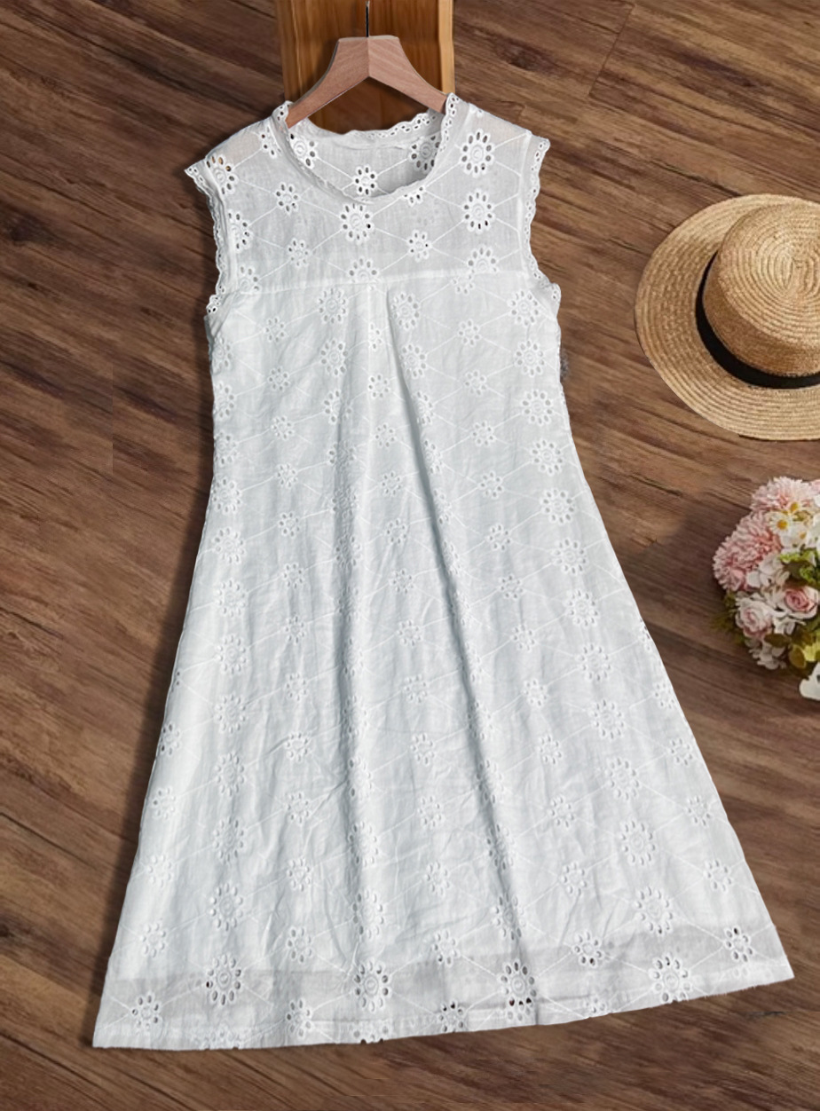 White Lace Ruffled Short Sleeves Hollow Dress 8025 Style - Shop at LoveMi