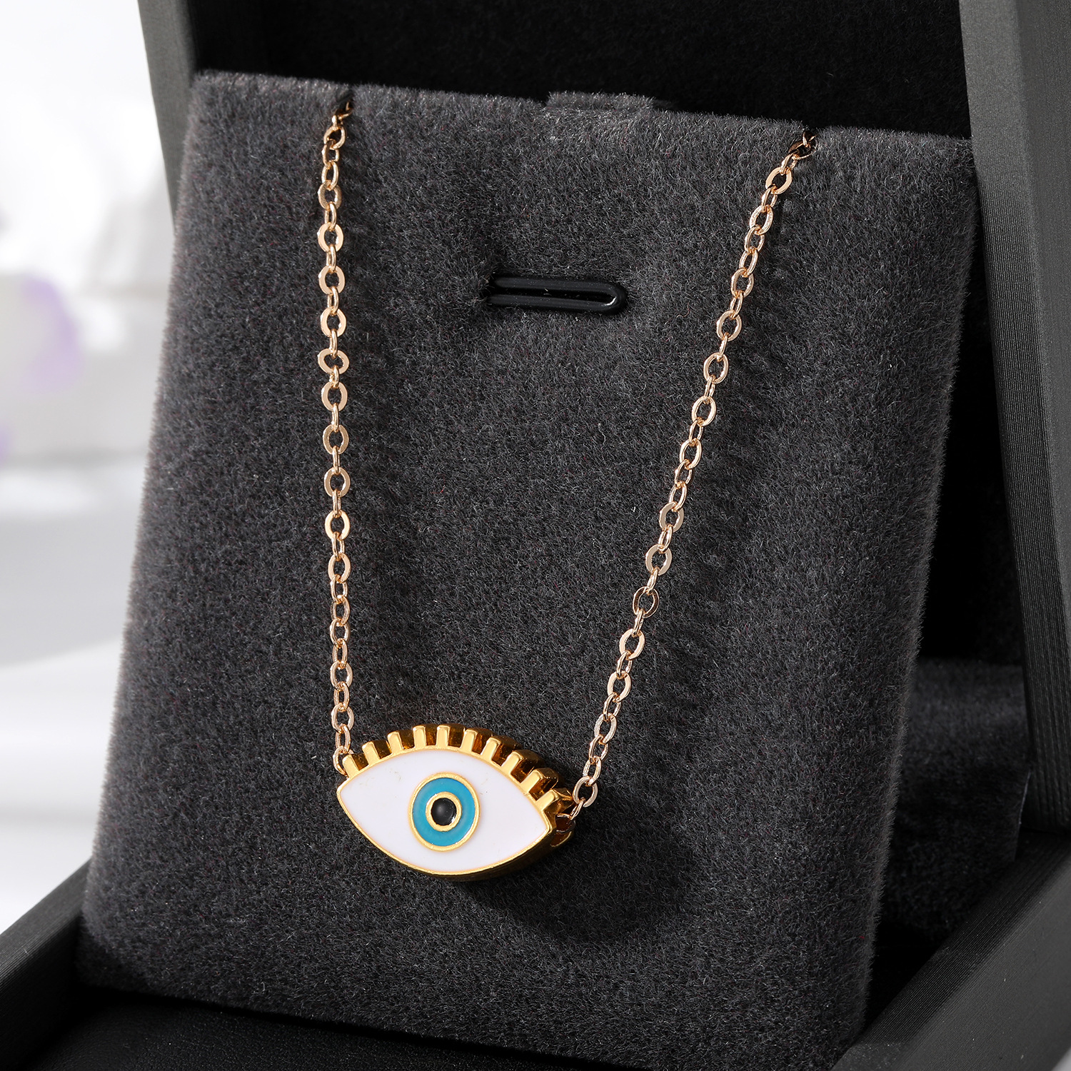 Oil Dripping Devil Eye Necklace Color Alloy Eyelash Eye Pendant Personality Retro Girl Necklace