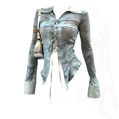 Retro Lace-up Shirt For Women Waist-controlled Top - Shirt - View 1