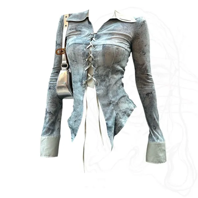 Retro Lace up Shirt For Women Waist controlled Top Shirt - Shop at LoveMi