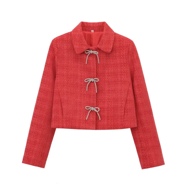 Graceful And Fashionable Round Neck Single breasted Solid Color Coat Bright Red - Shop at LoveMi