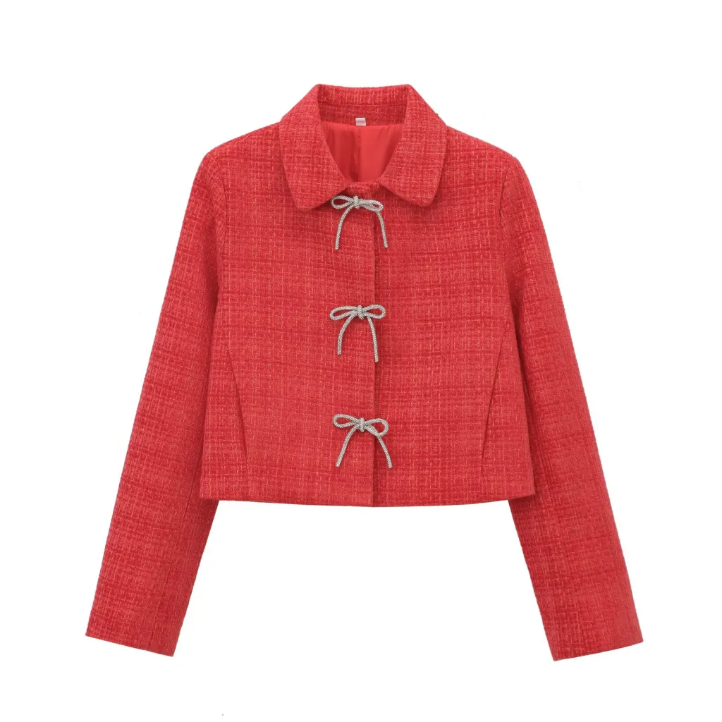 Graceful And Fashionable Round Neck Single-breasted Solid Colour Coat - Bright Red
