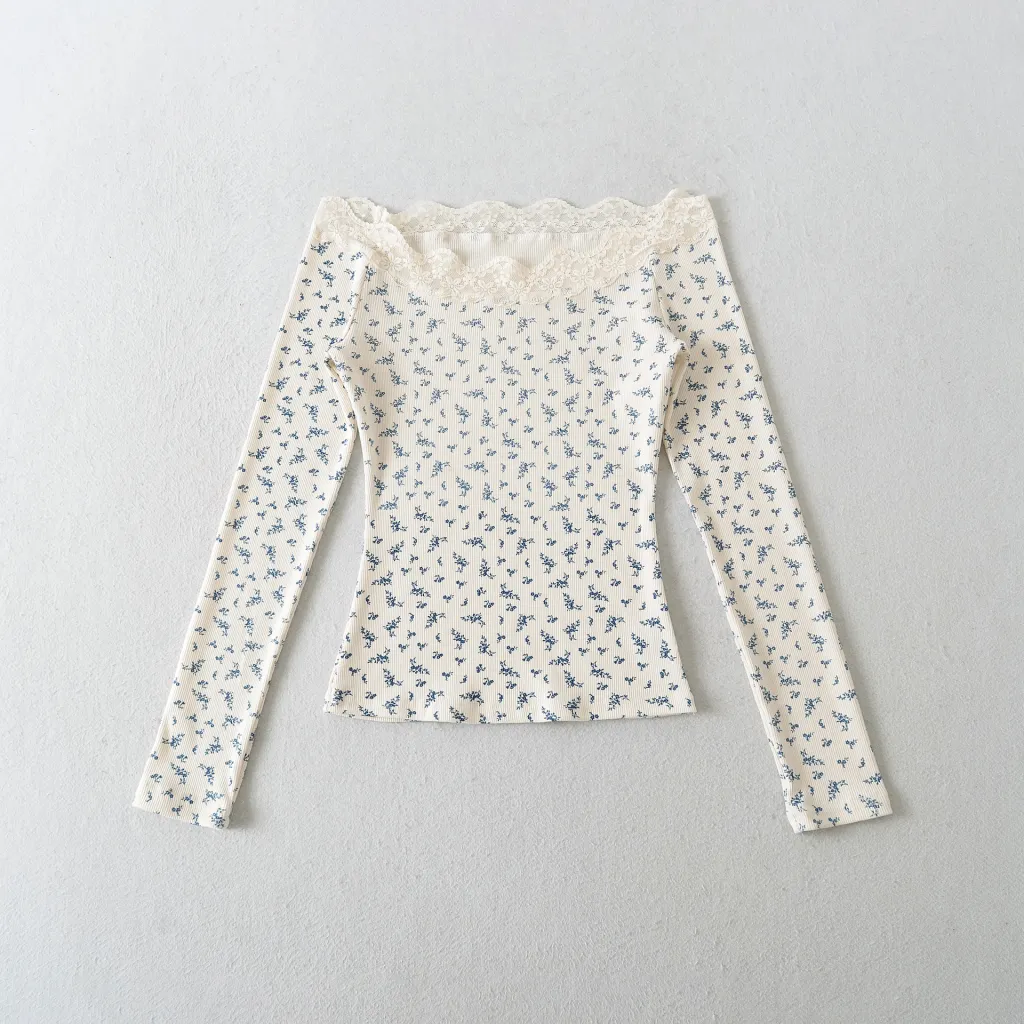 European And American Style Autumn Lace Patchwork Floral Long Sleeve - Floral