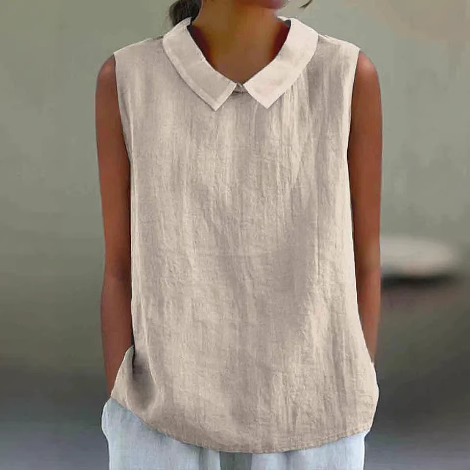 Artistic Womens Black Sleeveless Loose-fitting Top With A Collar