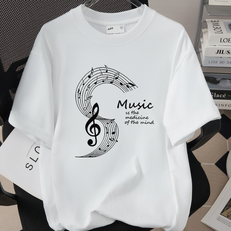 Music And Headphones Creative Print T-Shirt Loose Fit