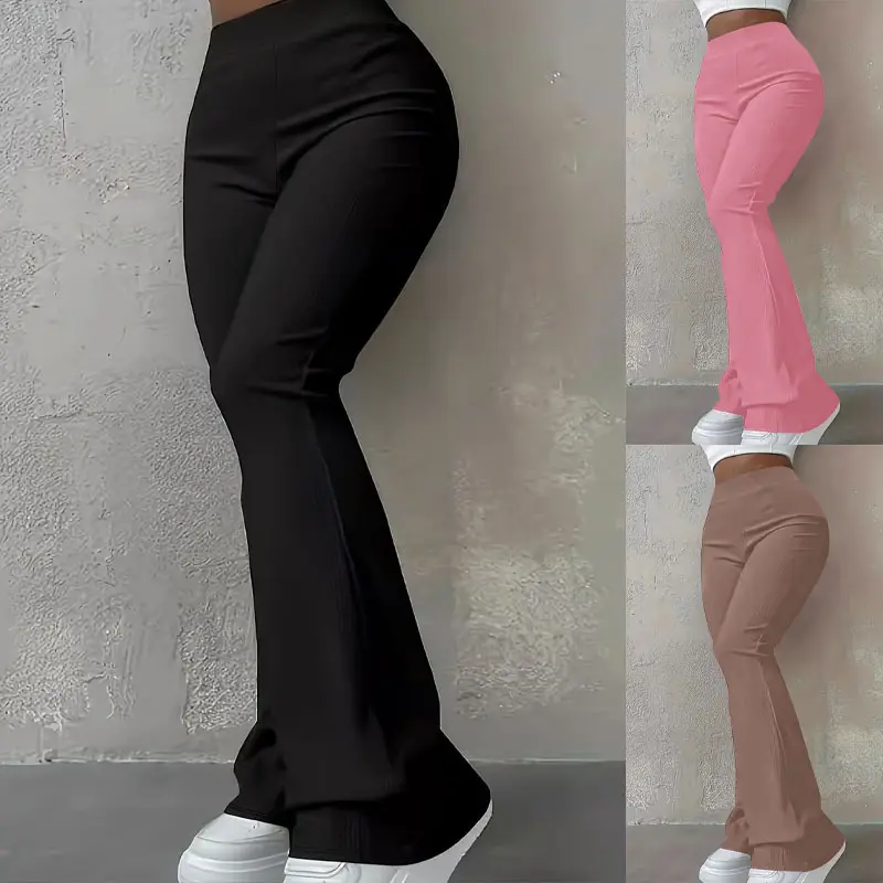Womens Casual Simple Stylish Slim-Fit Ribbed Solid-Color