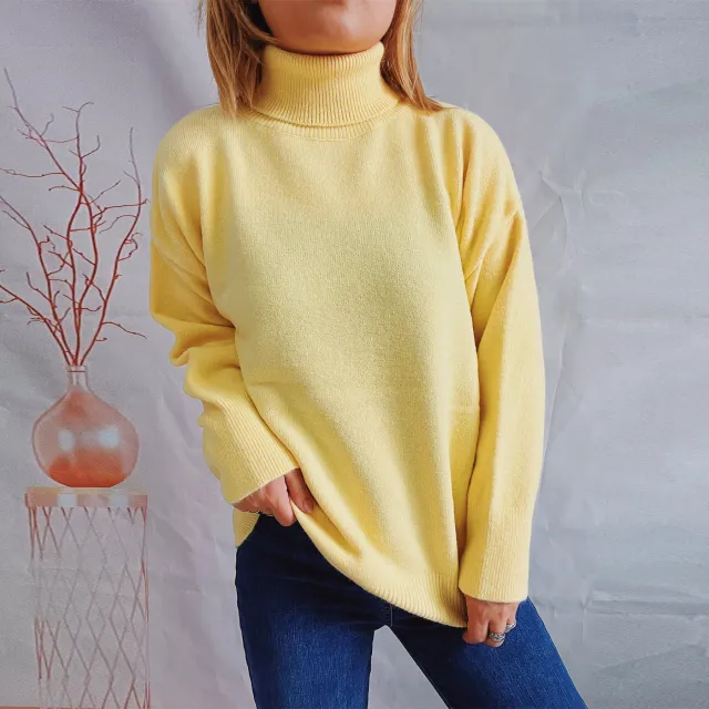 Top Solid Color Turtleneck Long Sleeve Sweaters Pullover Women Yellow - Shop at LoveMi