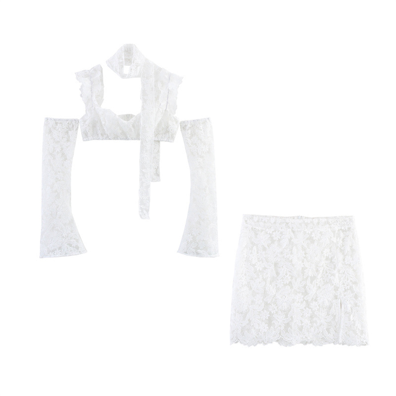 Lace Flower Sexy Little Suspenders Split Skirt Two-piece Suit