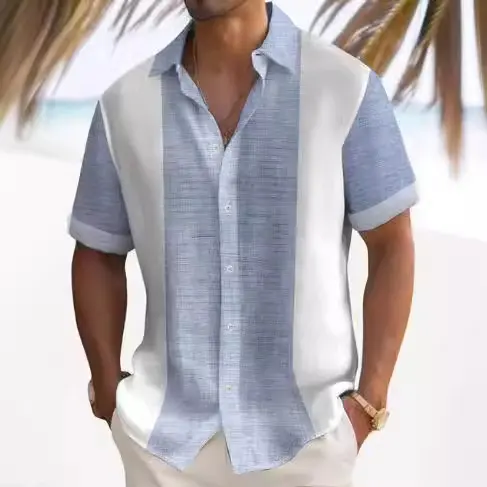 Beach Striped Shirt Short Sleeve Men