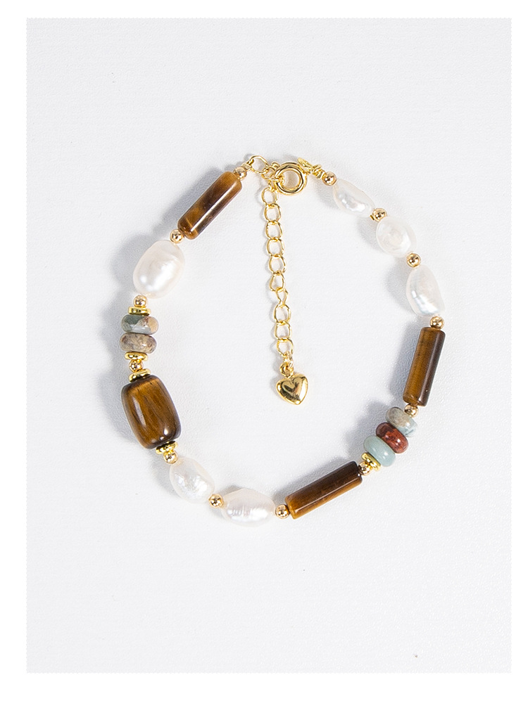 Tiger eye Natural Stone Freshwater Baroque Pearl Beaded Bracelet