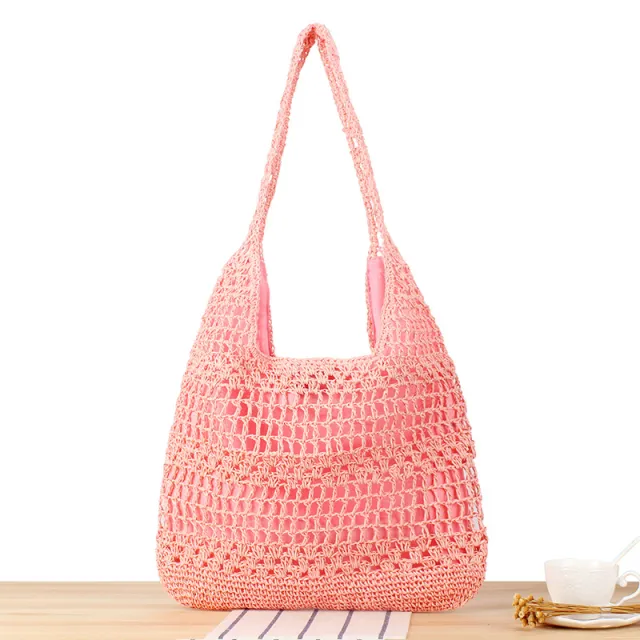 Large Capacity Hand woven Simple Holiday Shoulder Bag Pink - Shop at LoveMi