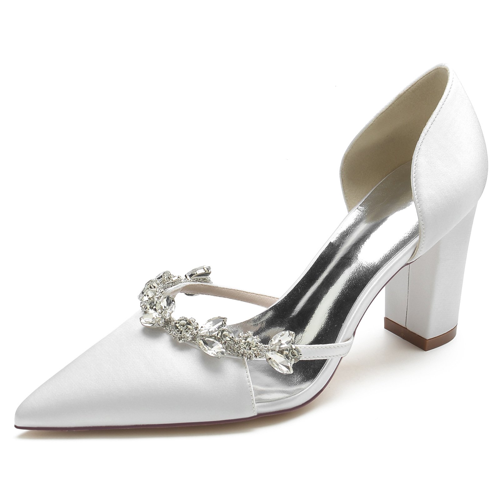 Title 18, Satijnen pumps met spitse neus, blokhak, strass...