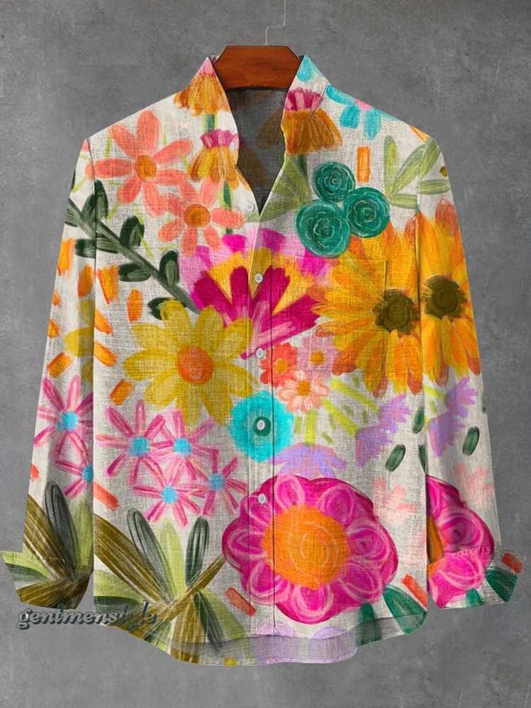 Mens Stand Up Collar Long Sleeve Shirt With Irregular Striped 3D Print