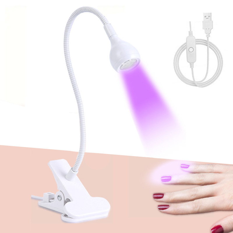 Gooseneck Hot Lamp USB Table Lamp With Clamp Nail Polish UV Glue Curing Black Light Bulb