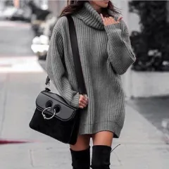 Fashionable Knitted Dress Sweaters Women's Clothing - Dark Grey - View 1