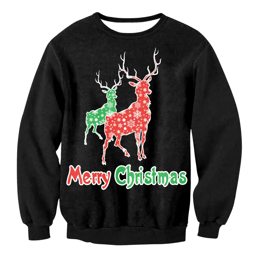 Women's Santa Claus Elk Long Sleeve Round Neck Loose Sweatshirt - Swys008