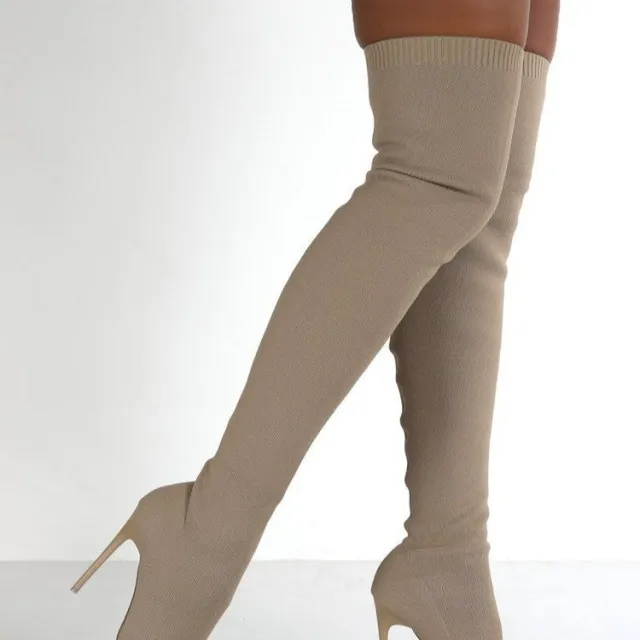 Fashion Flying Woven Knee Socks Women Beige - Shop at LoveMi