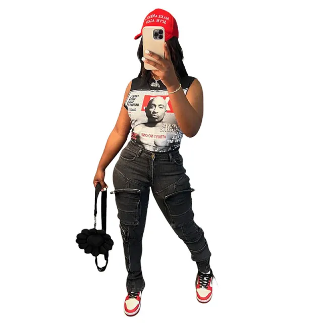 Women's Fashion Multi bag Casual Stretch Jeans Black - Shop at LoveMi