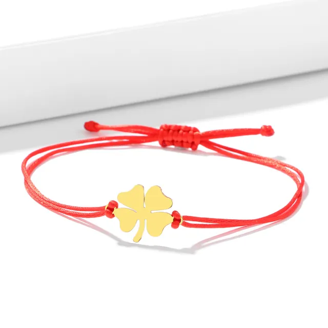 Stainless Steel Bracelet Clover Hand knitted Lucky Black And Red Ropes Fashion Charm Carrying Strap Red Rope Gold - Shop at LoveMi