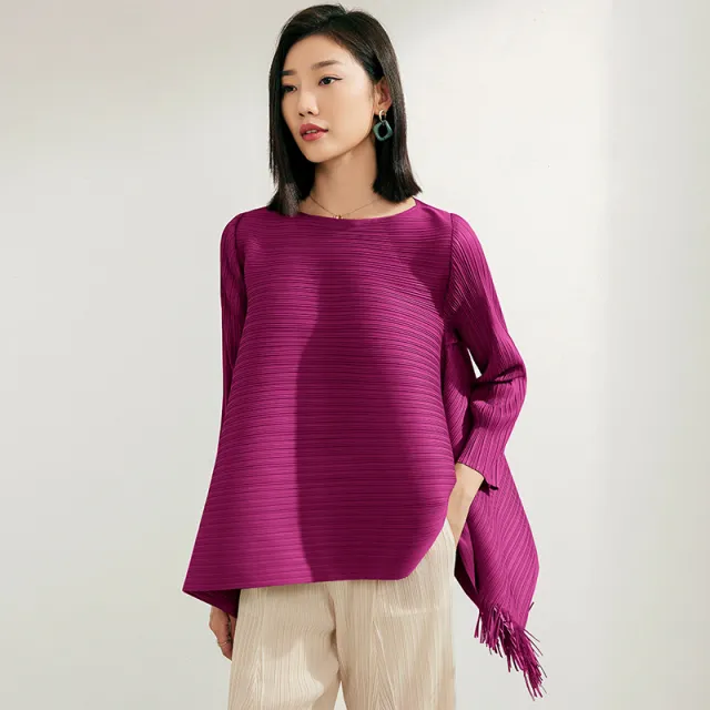 Pleated A Line Loose Slimming Top Purple - Shop at LoveMi