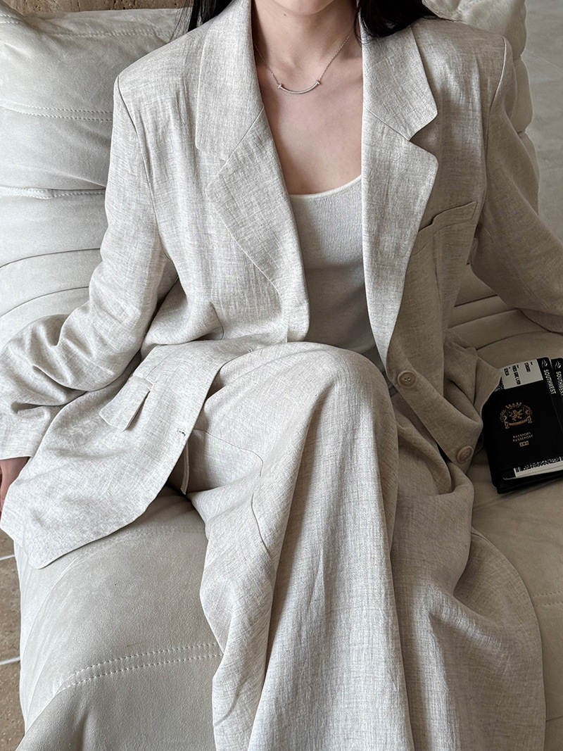 Sophisticated Look Tencel Linen Blazer And Pants Suit For Women