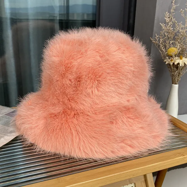 Imitation Fur Women's Autumn And Winter Wild Long Fur Bucket Hat Orange - Shop at LoveMi