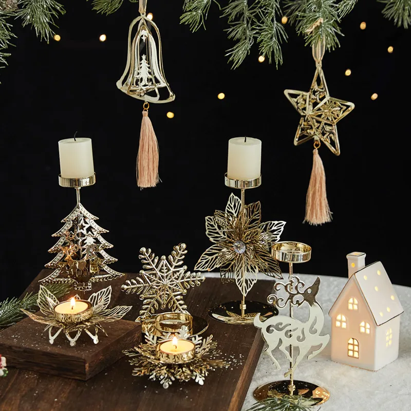 Romantic Christmas Wrought Iron Candlestick Candle Tray Decoration – image 2