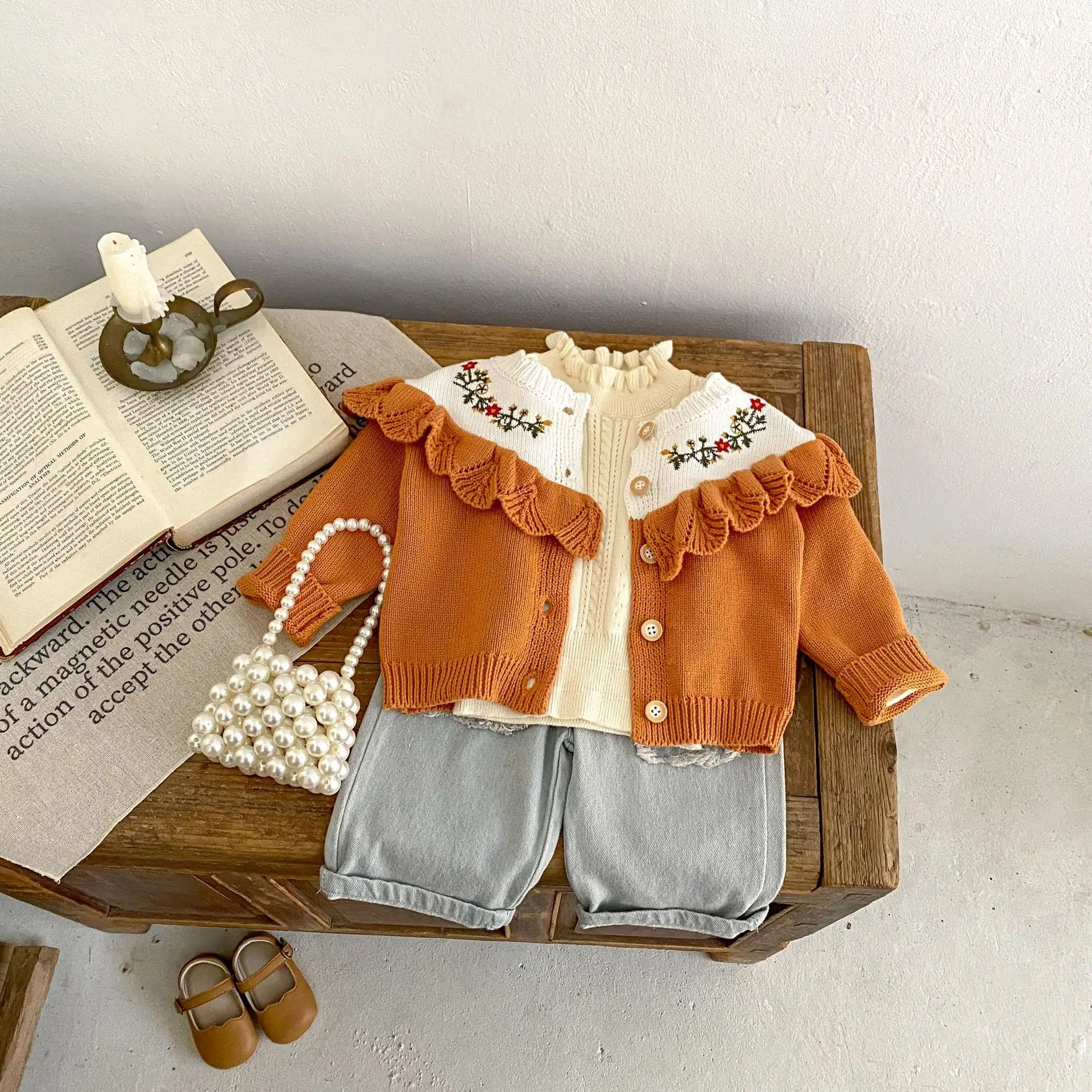 Autumn Baby Girl Cotton Yarn Knitted Lace