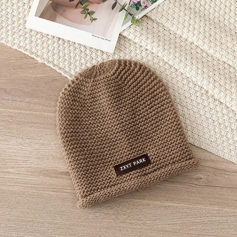 Letter Wool Knitted Sleeve Cap Women - Khaki