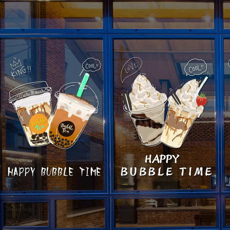 Milk Tea Shop Decoration Glass Doors Stickers